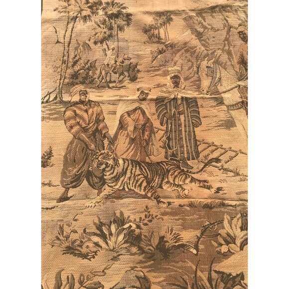 Vintage Woven Tapestry Depicting Exotic Hunting Scene With Tiger Riders & Figure - Picture 2 of 4